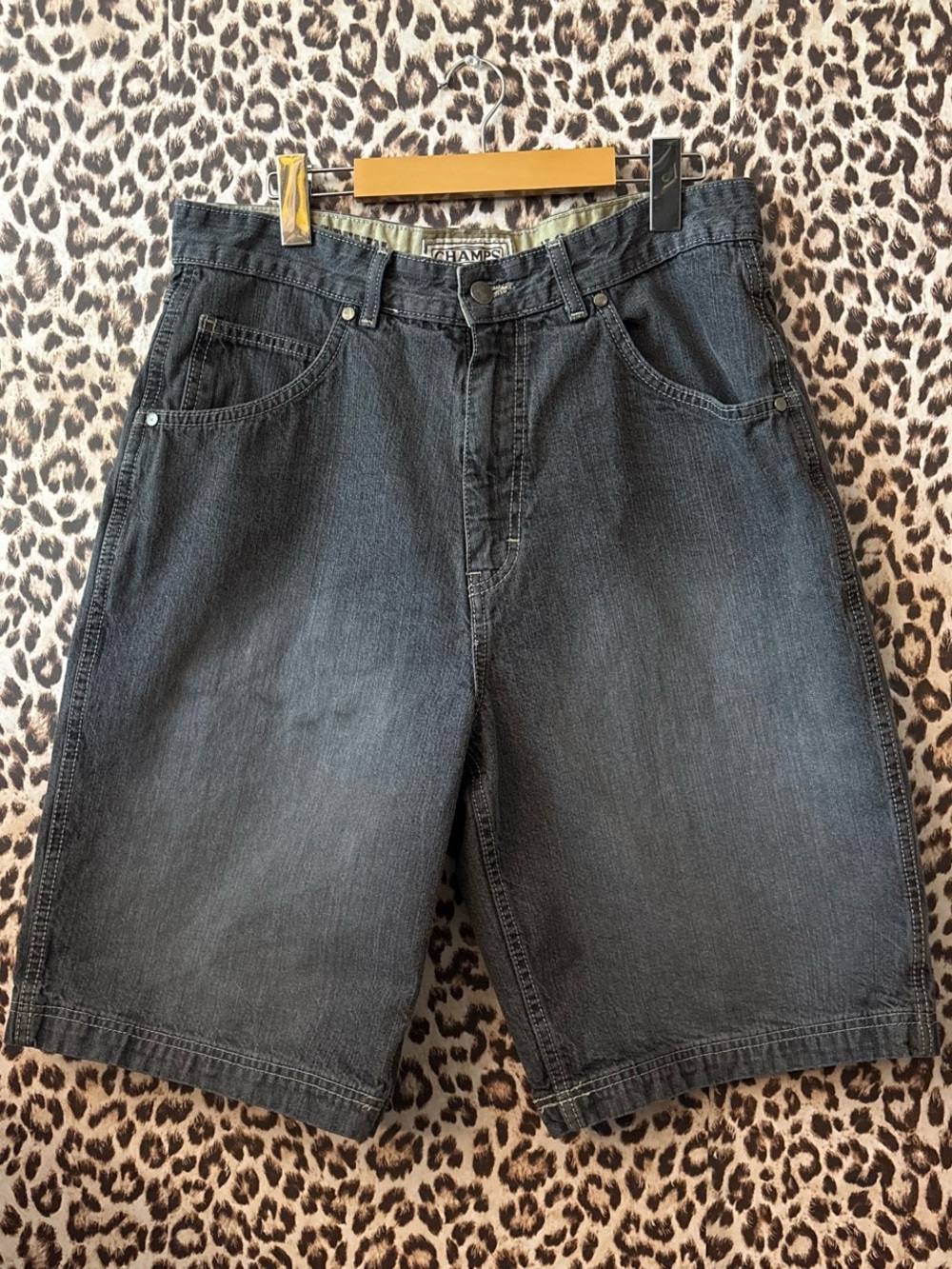y2k Champs Men's Black Denim Shorts